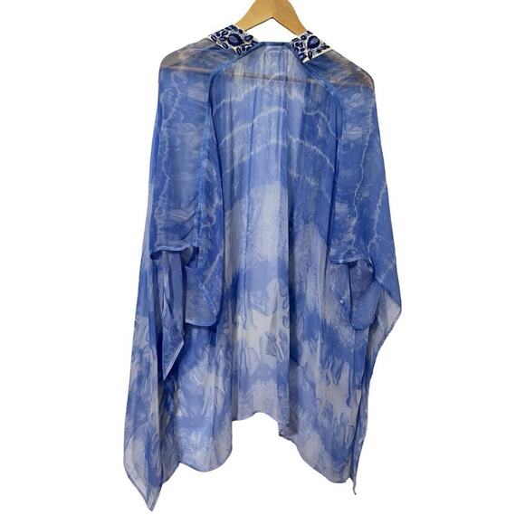 Soft Surroundings Origins Sheer Embroidered Kimono Top L/XL Blue Boho Artsy - Picture 2 of 7